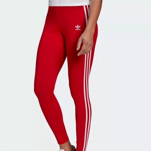 Adidas Original Stripes Compress Leggings - Red - Large - Picture 2 of 8